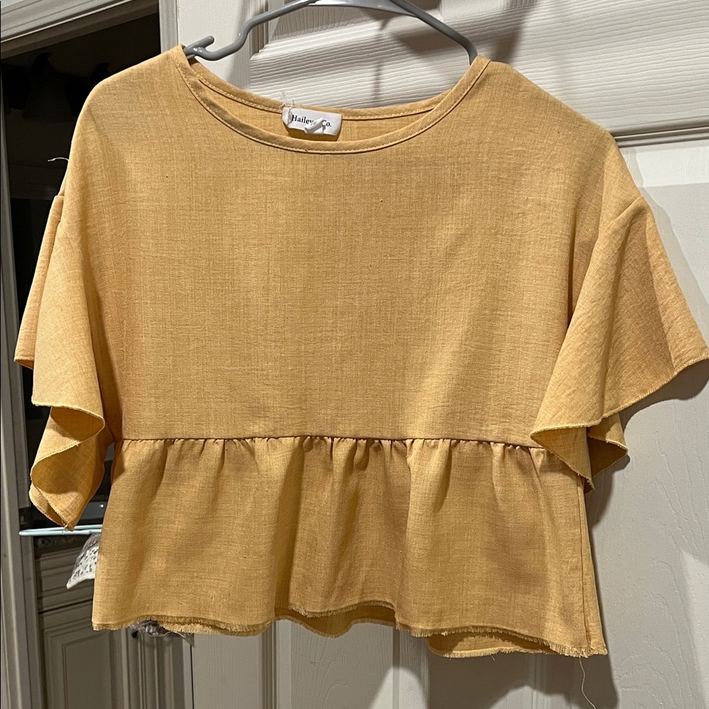 Judith March Mustard Ruffle Crop Top